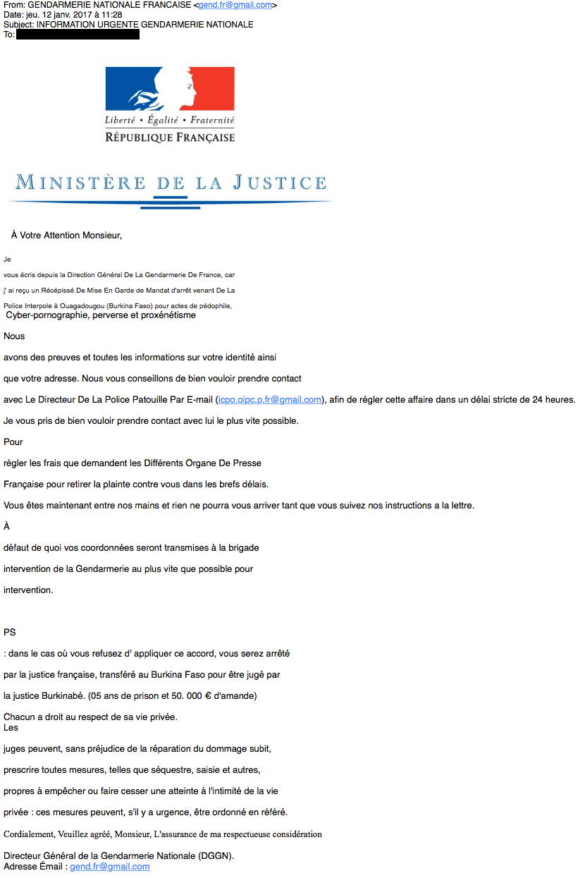 Faux mail d'un commissaire de police