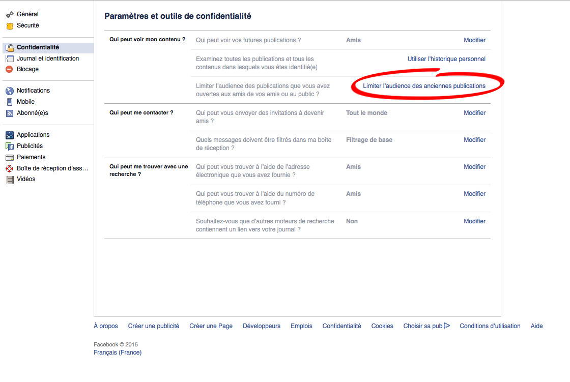 Confidentialité des anciennes publications Facebook