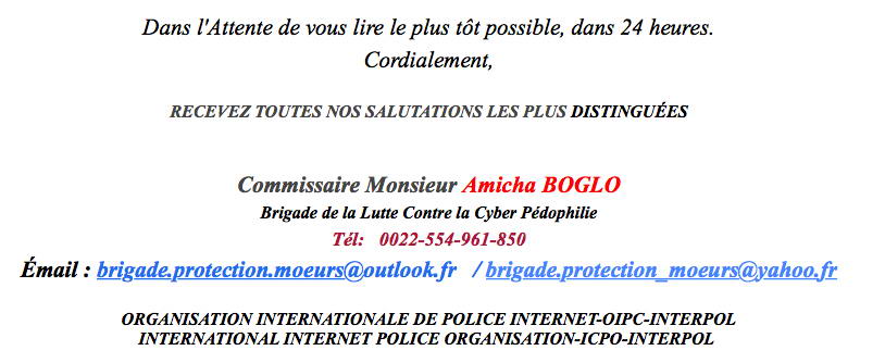 Faux mail d'un commissaire de police